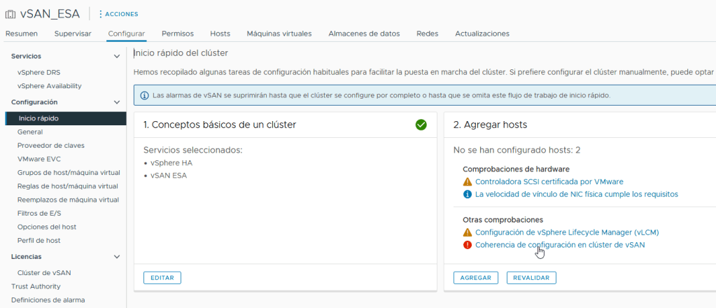 Coherencia de configuración en clúster de vSAN